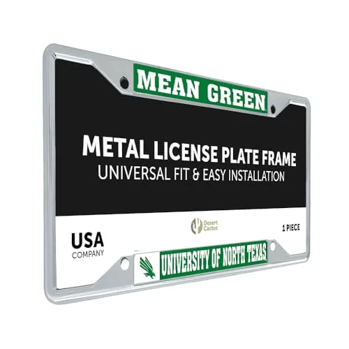 Desert Cactus UNT North Texas Mean Green Number Plate Frame