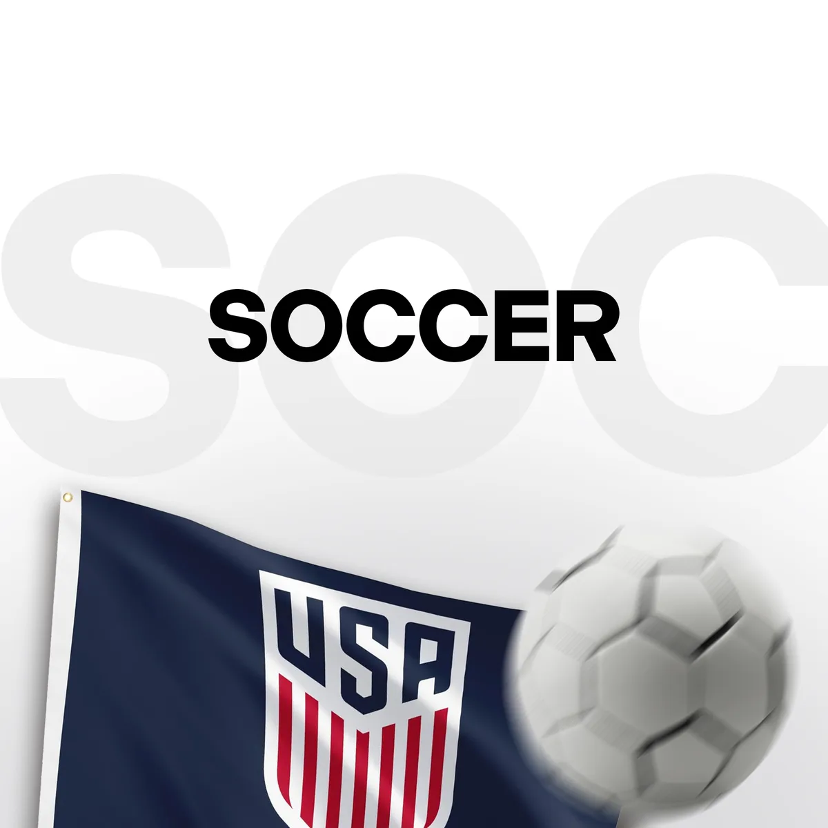 A US Soccer flag and a football under the word Soccer